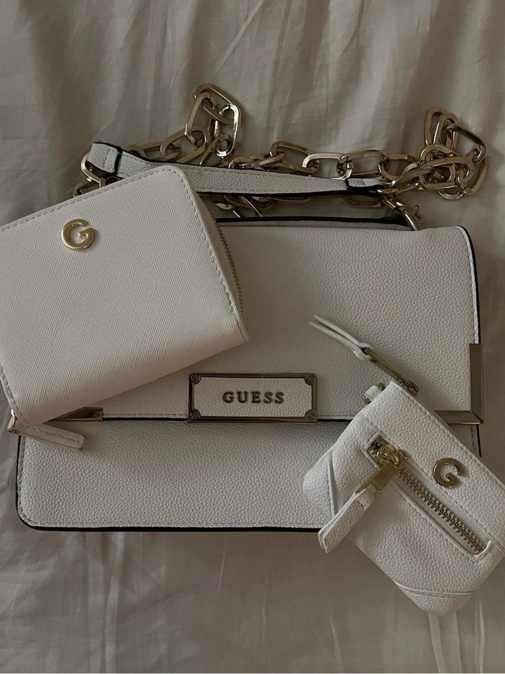 GUESS White Textured Crossbody Bag Set